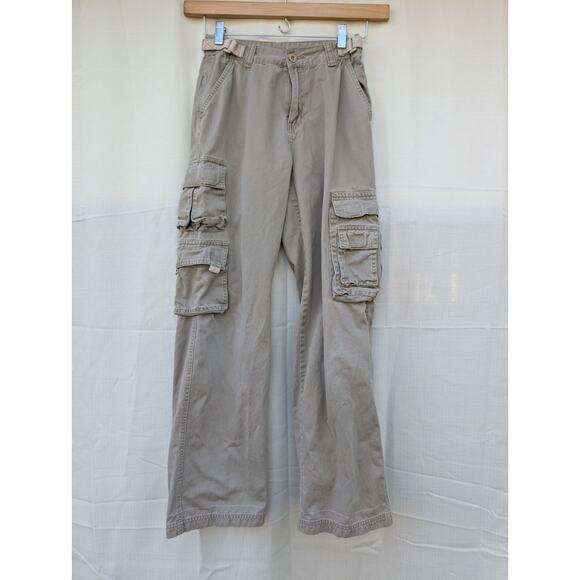 VJ Jeans Womens Wide Leg Cargo Utility Trousers Pants Sz 27 Brown Kakhi 90s Y2K - Picture 1 of 7